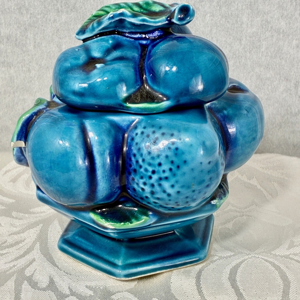VTG Inarco Japan Blue Drip Glaze Ceramic Sugar Bowl with Lid